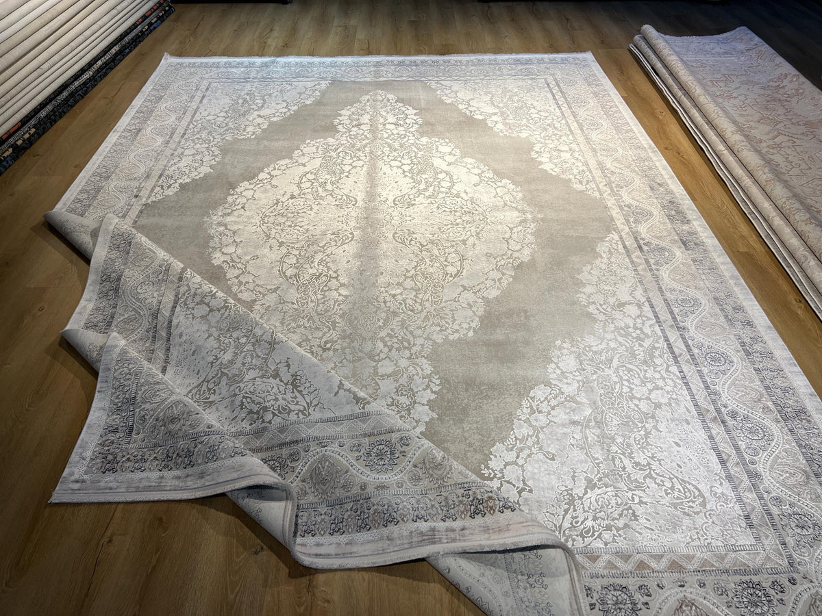 Gray Bamboo Rug, 10x13 ft, Large Classic Medallion Design Area Rug