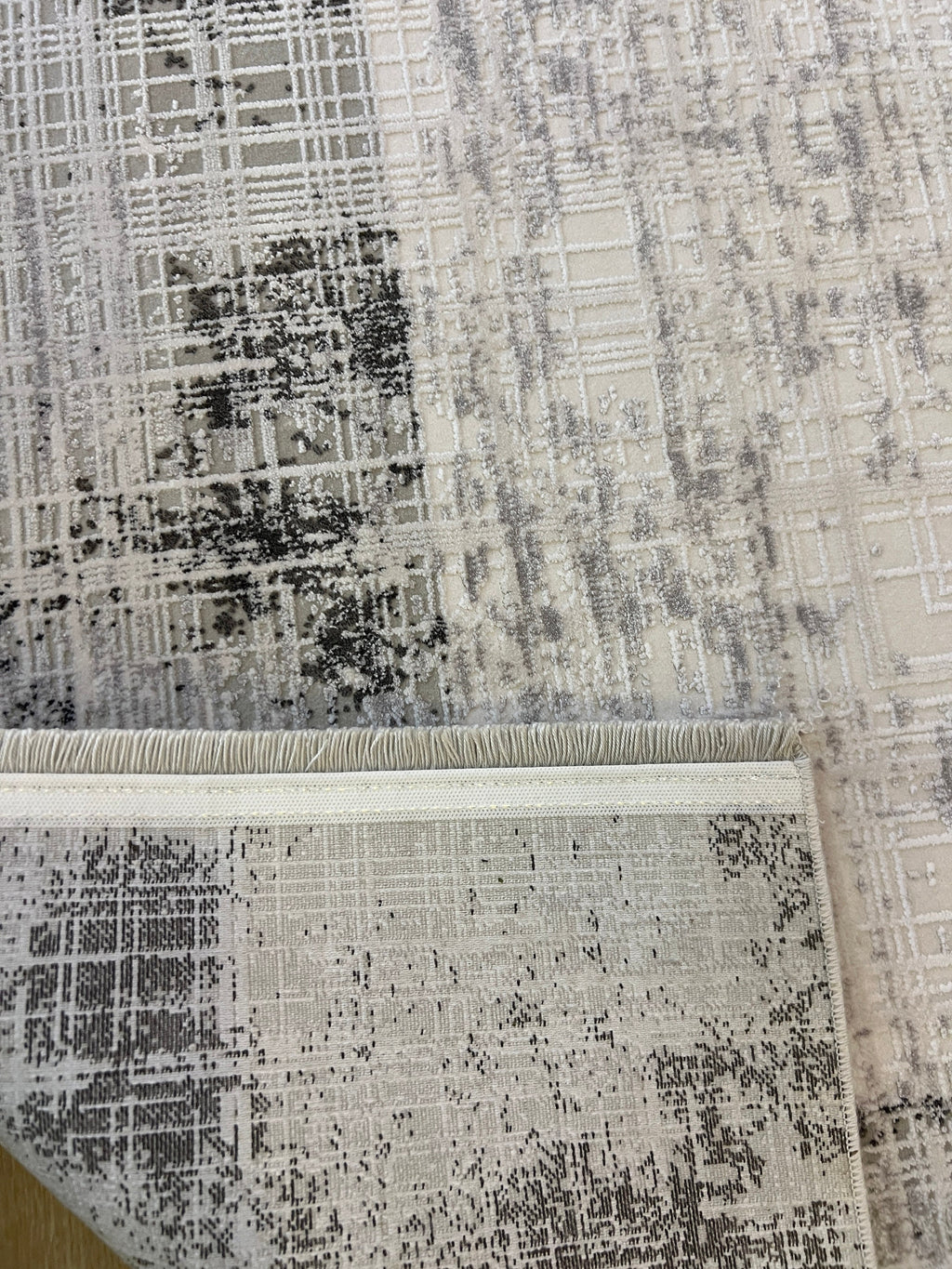 Gray and White Bamboo Rug 5x8 ft, Modern Style