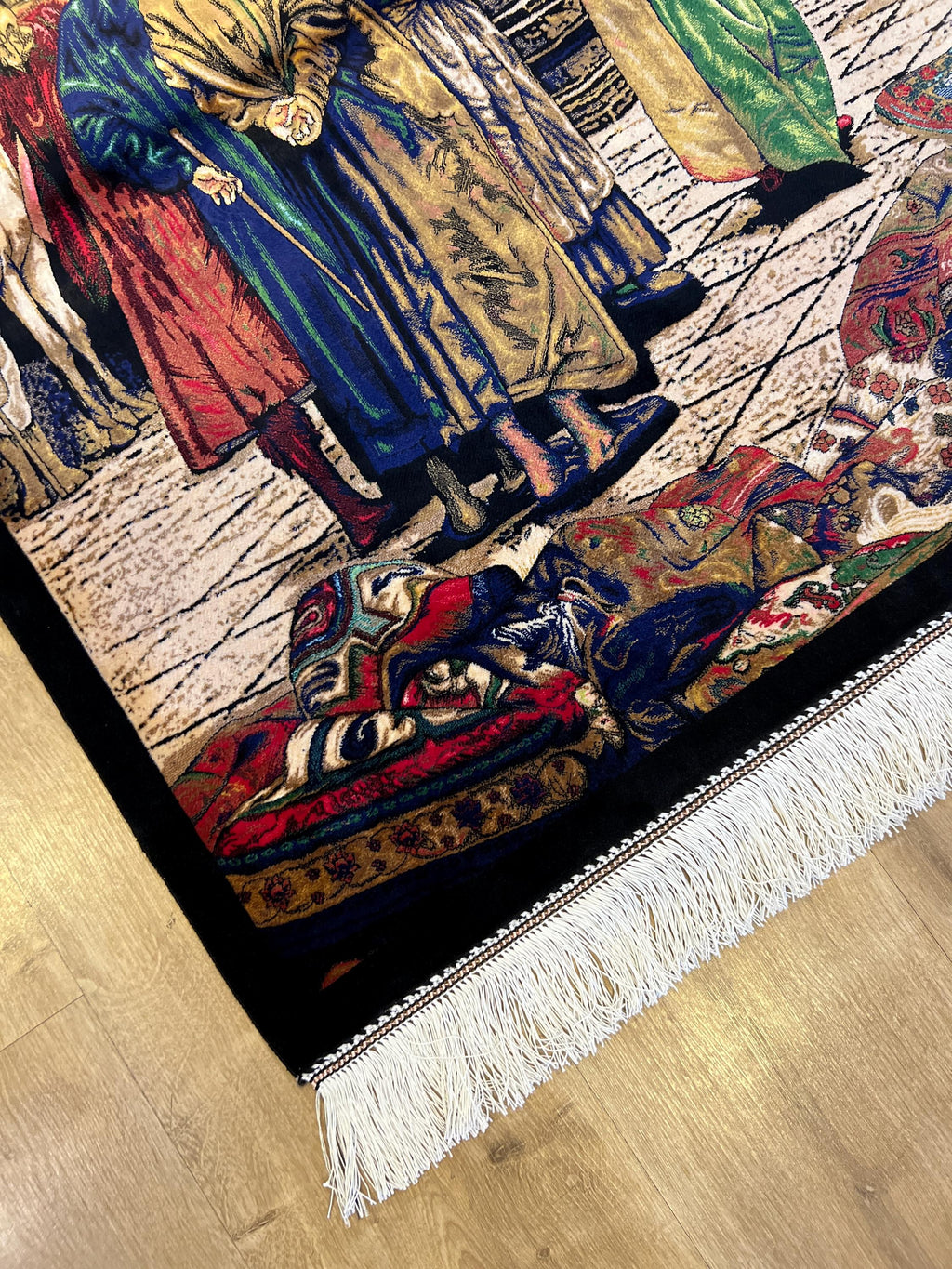 3x5 Ft Tapestry Silk Rug With Historic Bazaar Illustration, Wall Decor