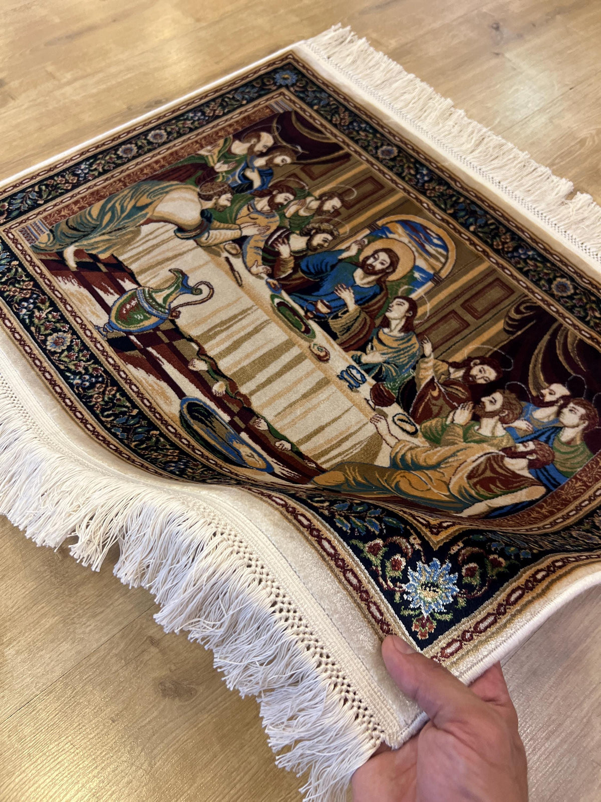 Modal Silk Tapestry Rug, The Last Supper, Religious Wall Decor (1.64X2.29 ft)