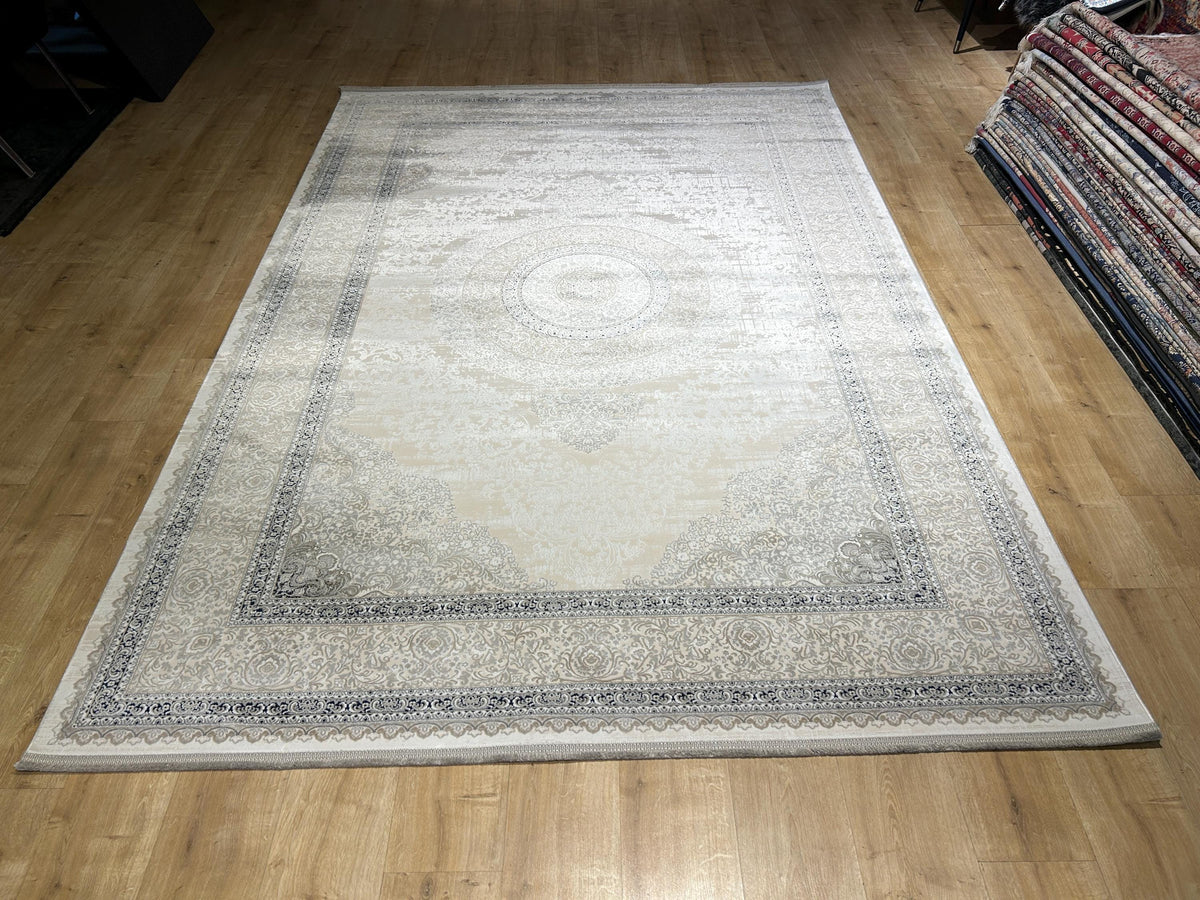 Cream Navy Blue  Bamboo Rug, Classic Medallion Bamboo Carpet, Home Decor