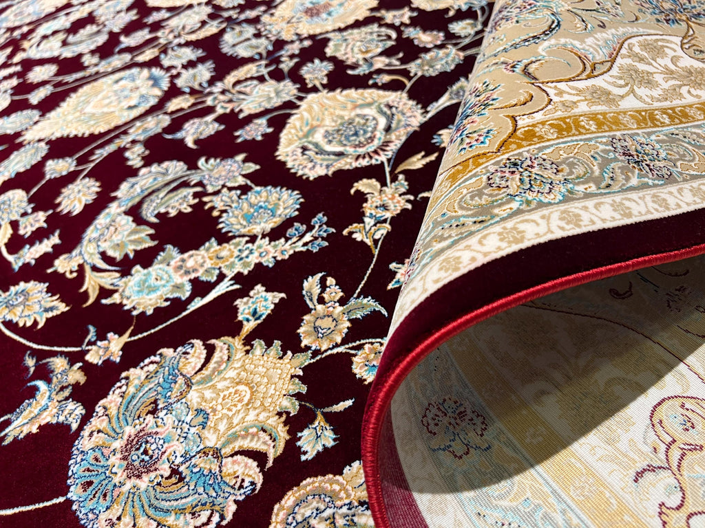 7x10ft Red Floral Silk Rug, Traditional Bordered Rug, Luxury Home Decor