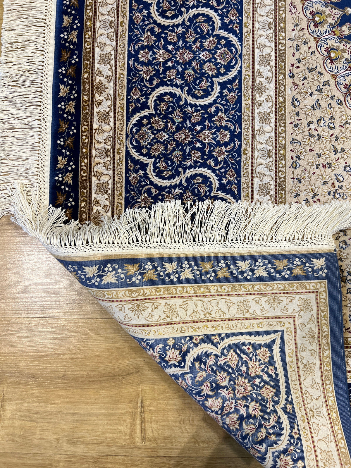 7x10 ft Elegant Silk Rug, Navy Ground Gold Medallion Classic Design