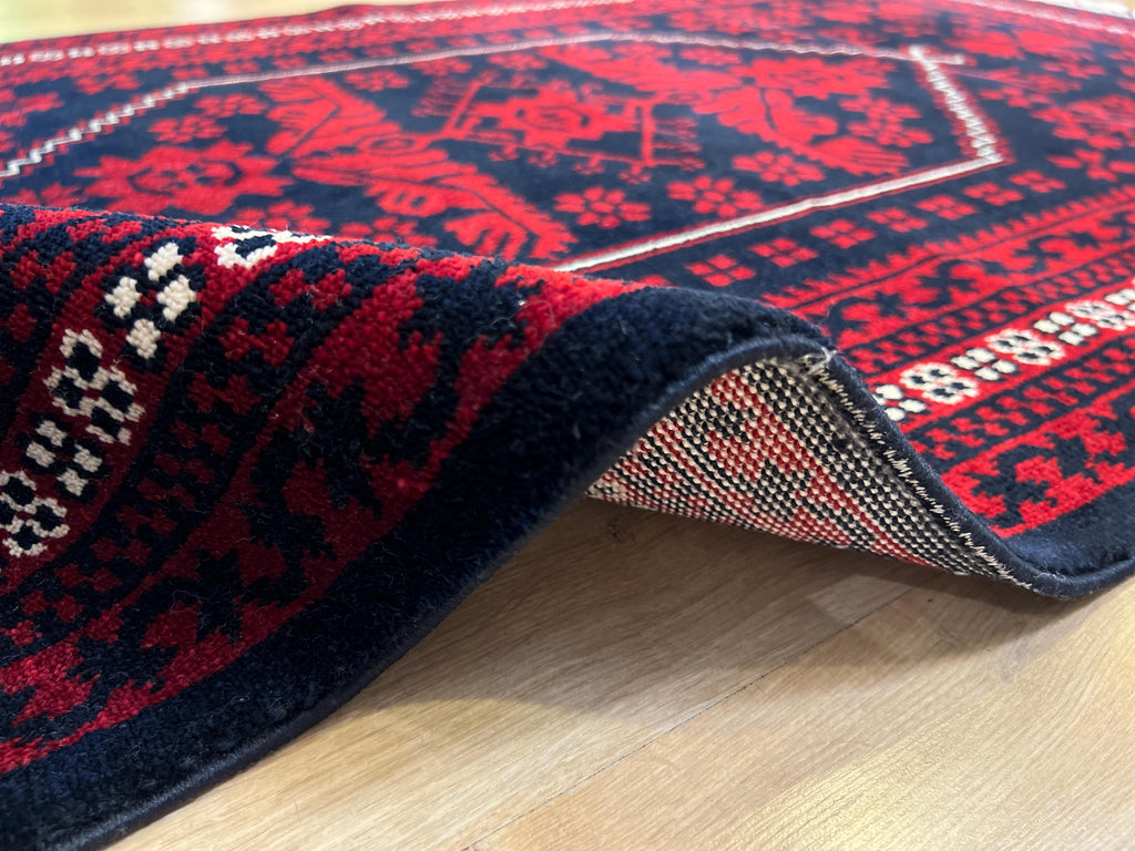 3x5 ft Dark Blue Red Carpet, Anatolian Style Rug, Turkish Pattern Carpet, Authentic Patterned