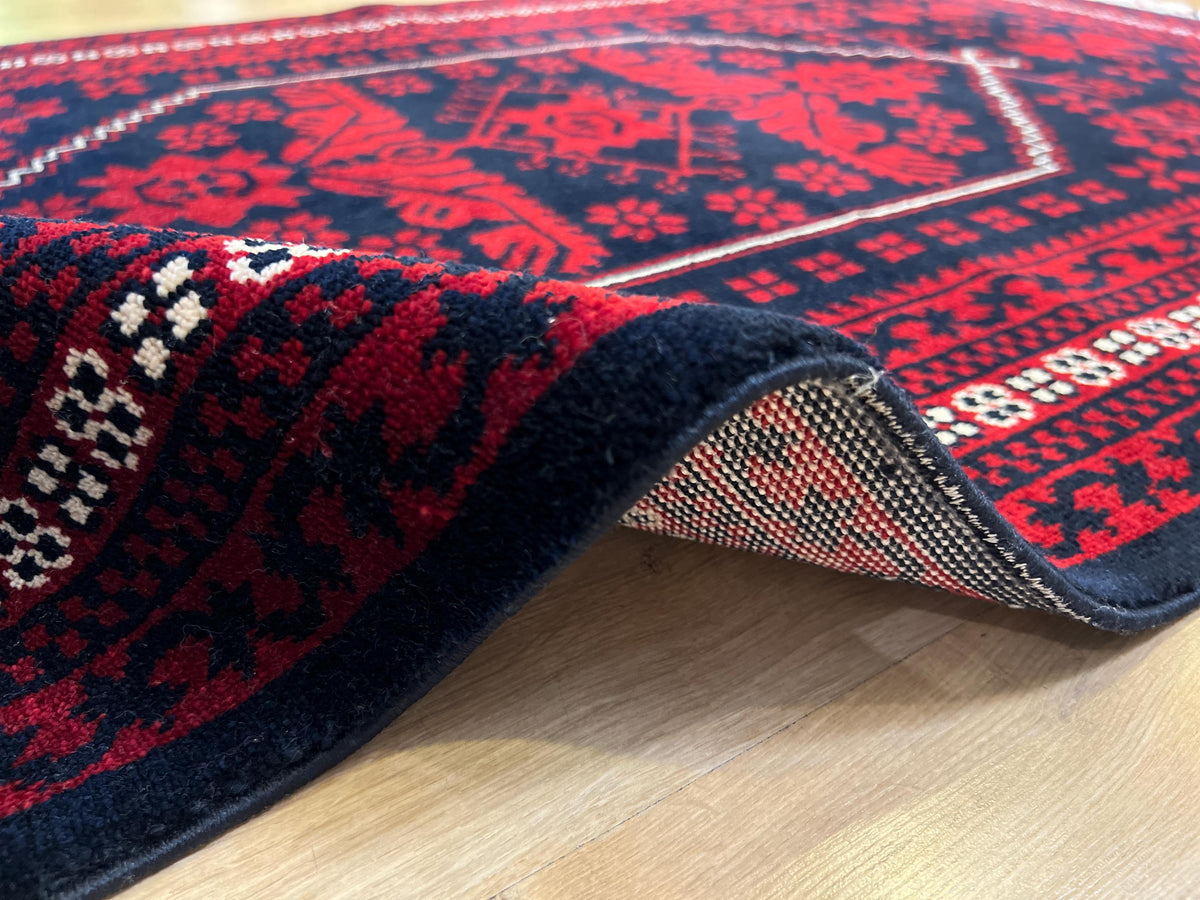 3x5 ft Dark Blue Red Carpet, Anatolian Style Rug, Turkish Pattern Carpet, Authentic Patterned