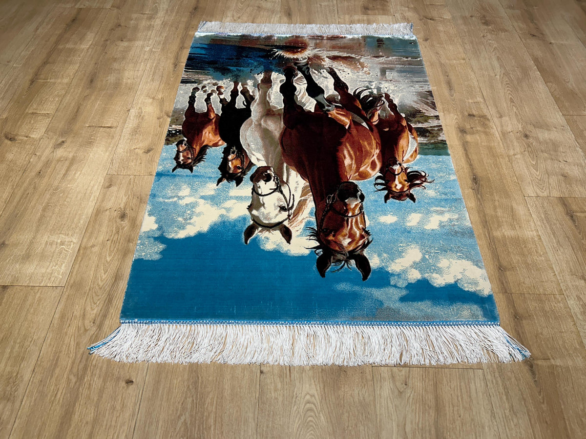 2x3 ft Running Horse Tapestry, Horse Wall Hanging, Woven Art, Decorative Silk Rug
