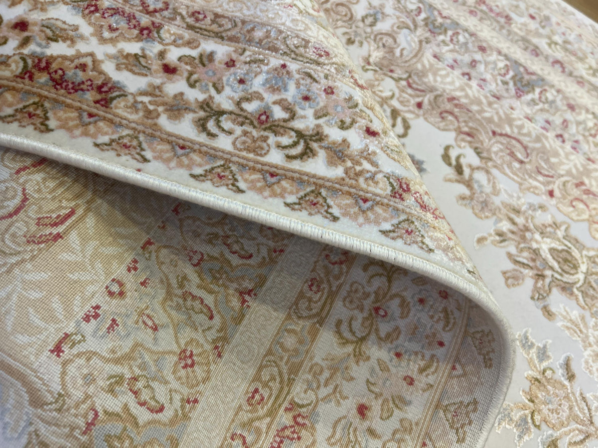 Cream Gold Medallion Silk Runner Rug, 3x10 ft, Classic Luxury Hallway Rug