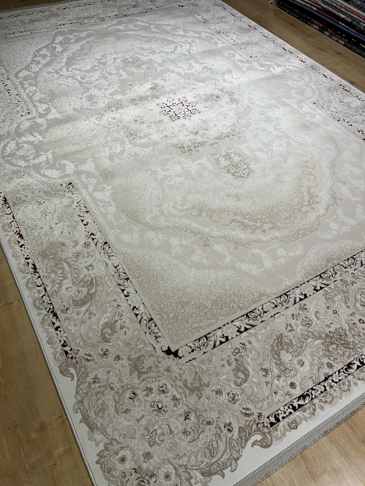 Beige Red Bamboo Rug, Classic Medallion Bamboo Carpet, Turkish Style Home Decor