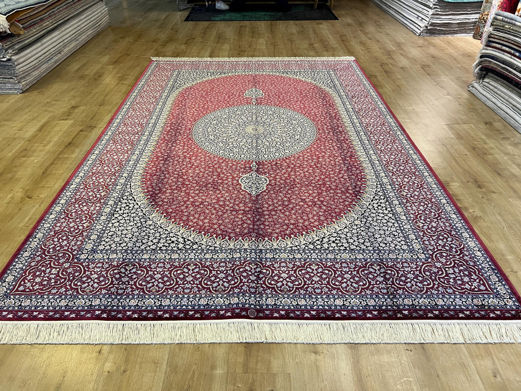 7x10 ft Red Silk Rug, Classic Medallion Design, Luxury Silk Carpet