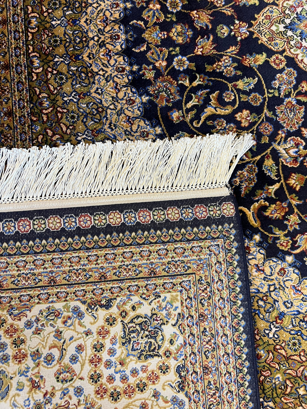 5x8 Ft Dark Navy Blue Medallion Silk Bamboo Area Rug, Classic Turkish Silk Carpet