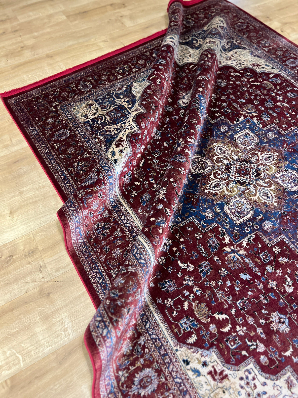 5x8 ft Red Bamboo Silk Rug, Turkish Traditional Carpet for Living Room