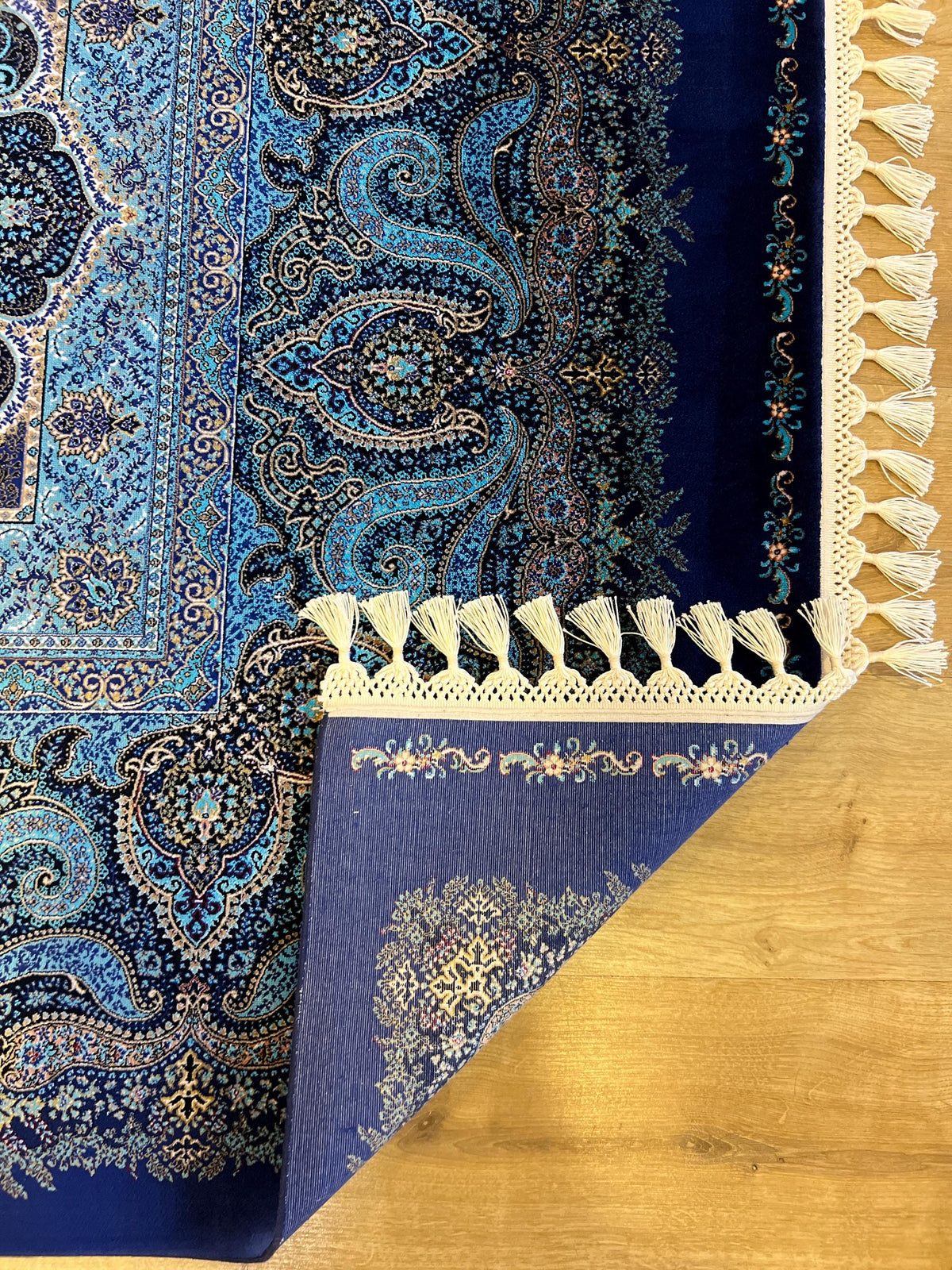 Navy Blue Classic Medallion Design Silk Rug, Traditional Turkish Style