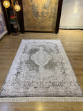 Gray Bamboo Rug, Turkish Medallion Design Carpet, Home Decor (5x8 ft)
