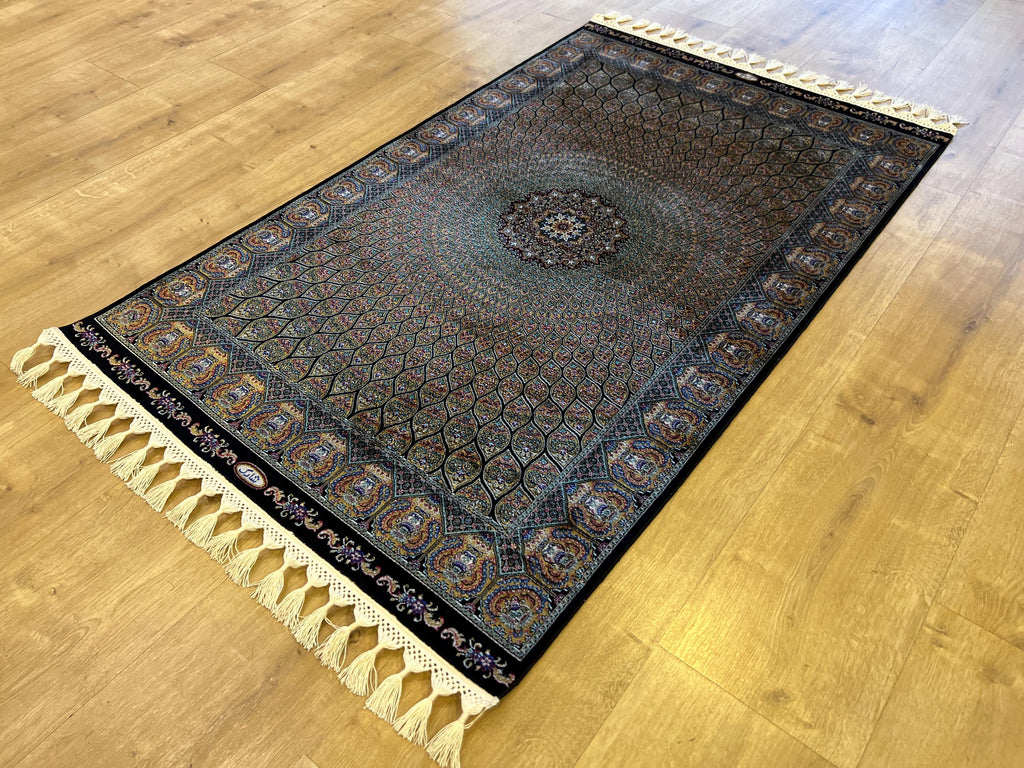 Black Gold Modal Silk Rug, Turkish Table Decor (2x3 ft)