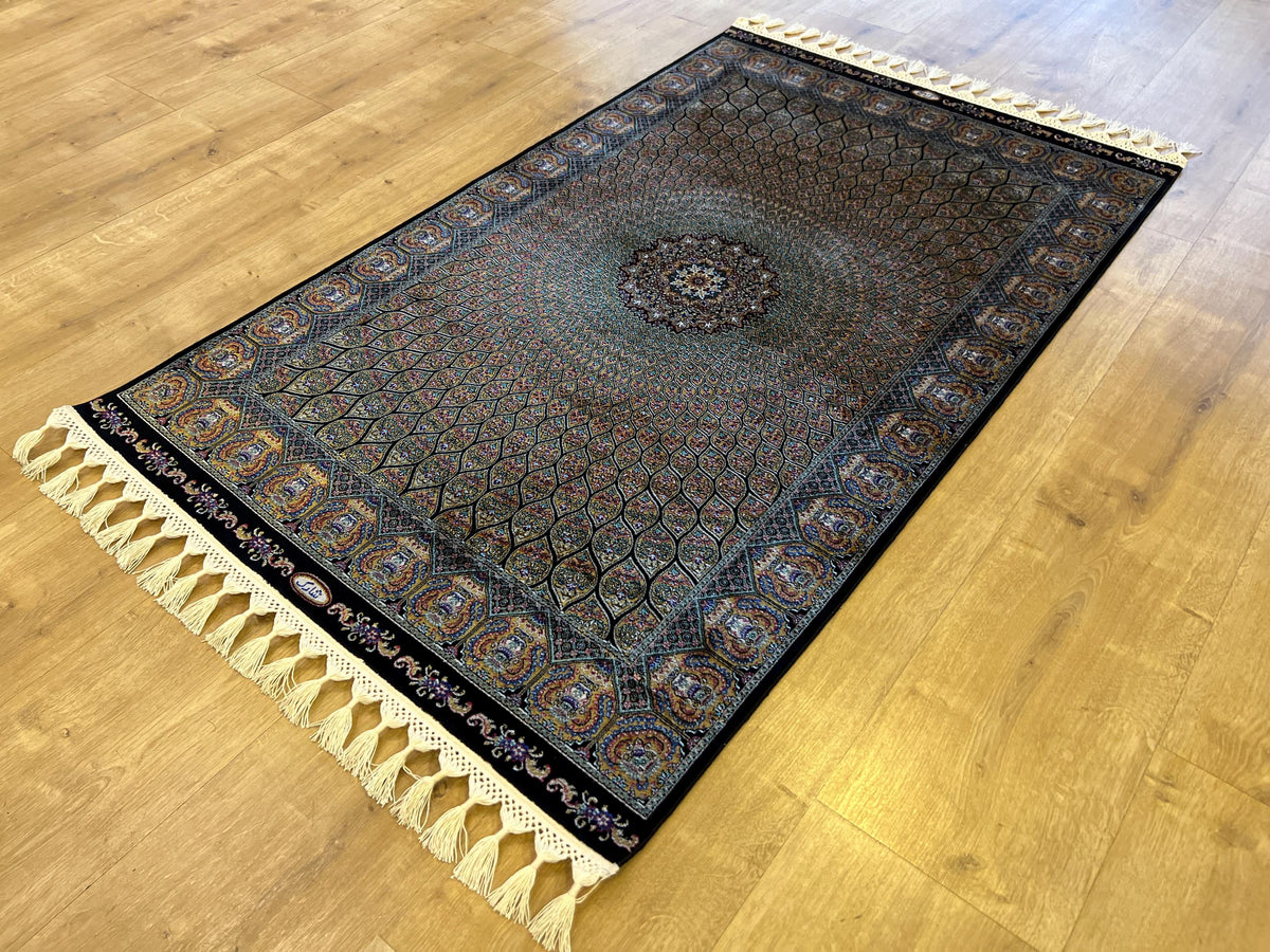 Black Gold Modal Silk Rug, Turkish Table Decor (2x3 ft)