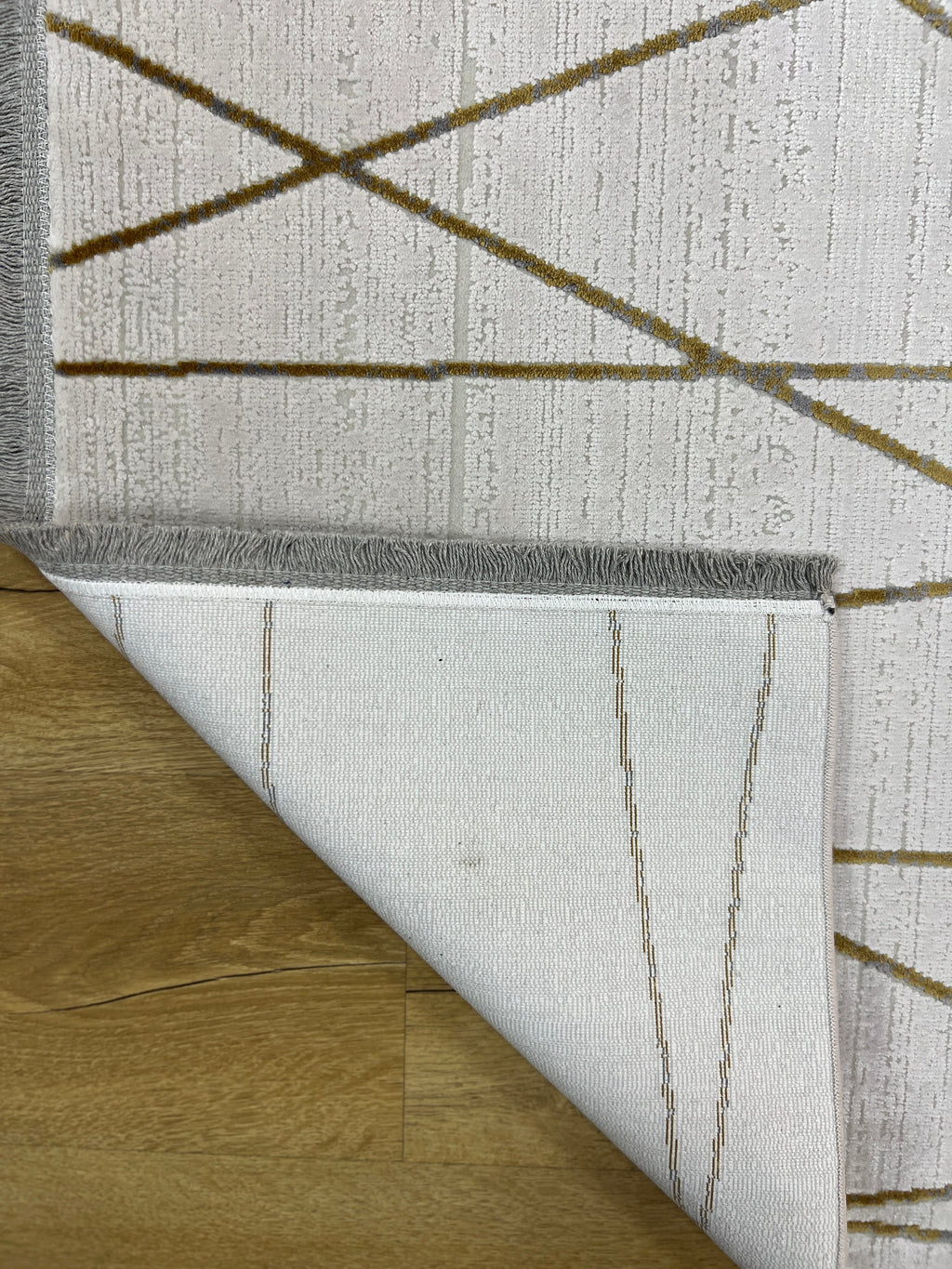 Modern Turkish Rug, White Gold Bamboo Acrylic, 5x8 ft