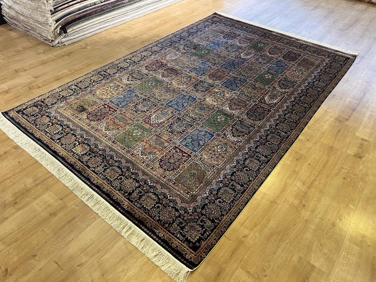 Dark Blue Silk Rug 7x10 ft, Traditional Oushak Style
