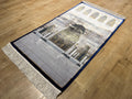 Gray Mosque Design Silk Prayer Rug with Blue Border