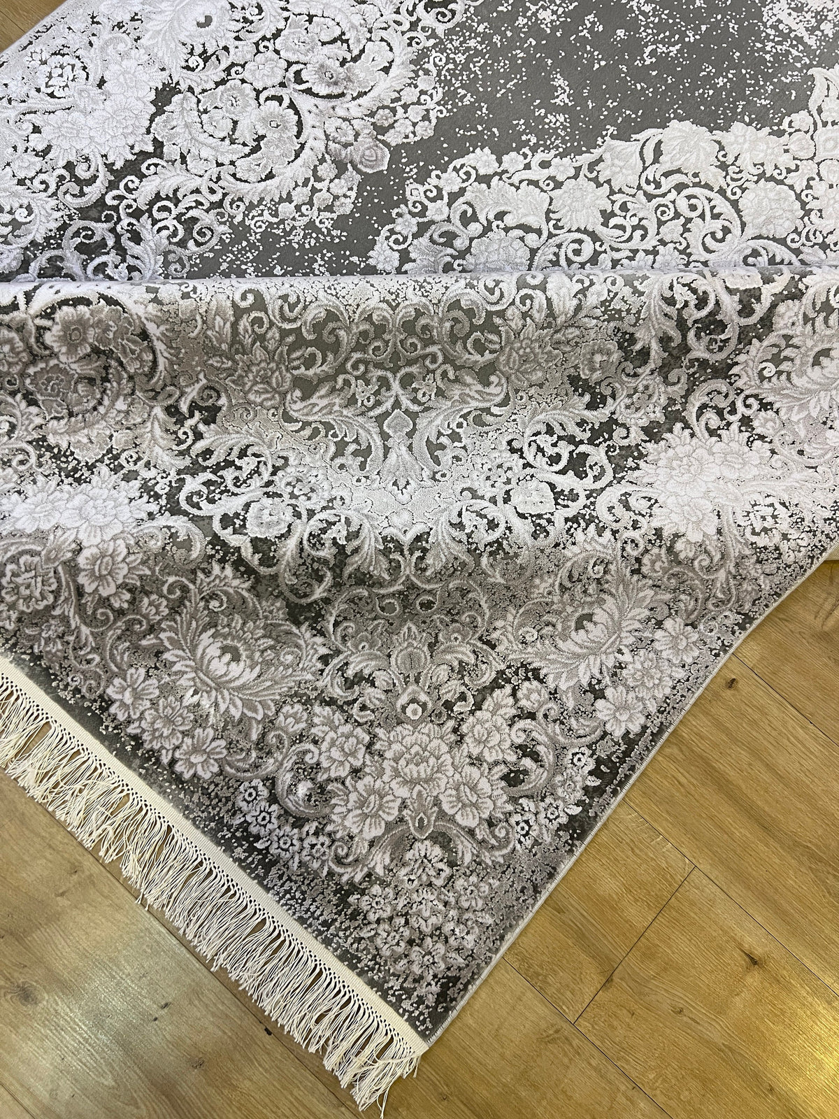 Gray Bamboo Rug, Turkish Medallion Design Carpet, Home Decor (5x8 ft)