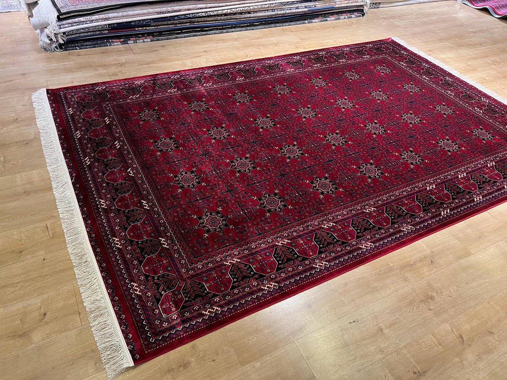 7x10 Ft Red Traditional Luxury Silk Rug With Geometric Motifs