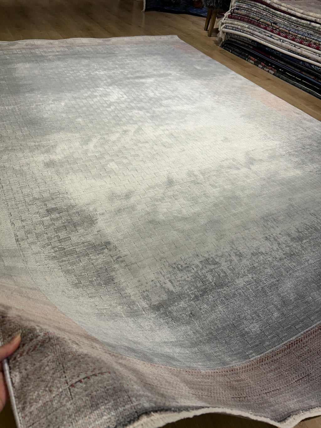 7x10 ft Gray Brick Colour Bamboo Rug, Minimalist Modern Rug