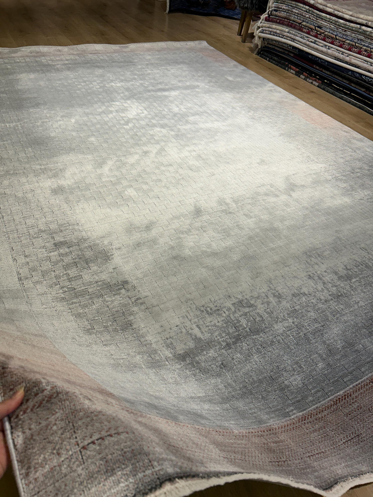 7x10 ft Gray Brick Colour Bamboo Rug, Minimalist Modern Rug