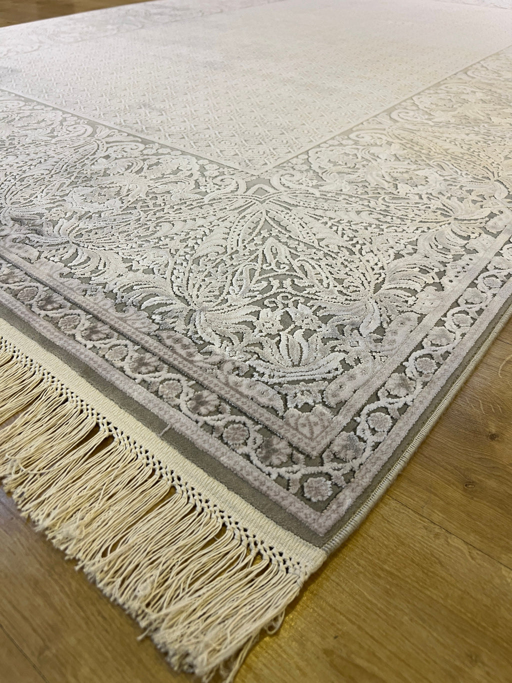 Gray Bamboo Rug, Turkish Luxury Carpet, 5x8 ft