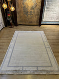 5x8 Ft Gold Brown Bamboo Rug with Modern Gray Border Design