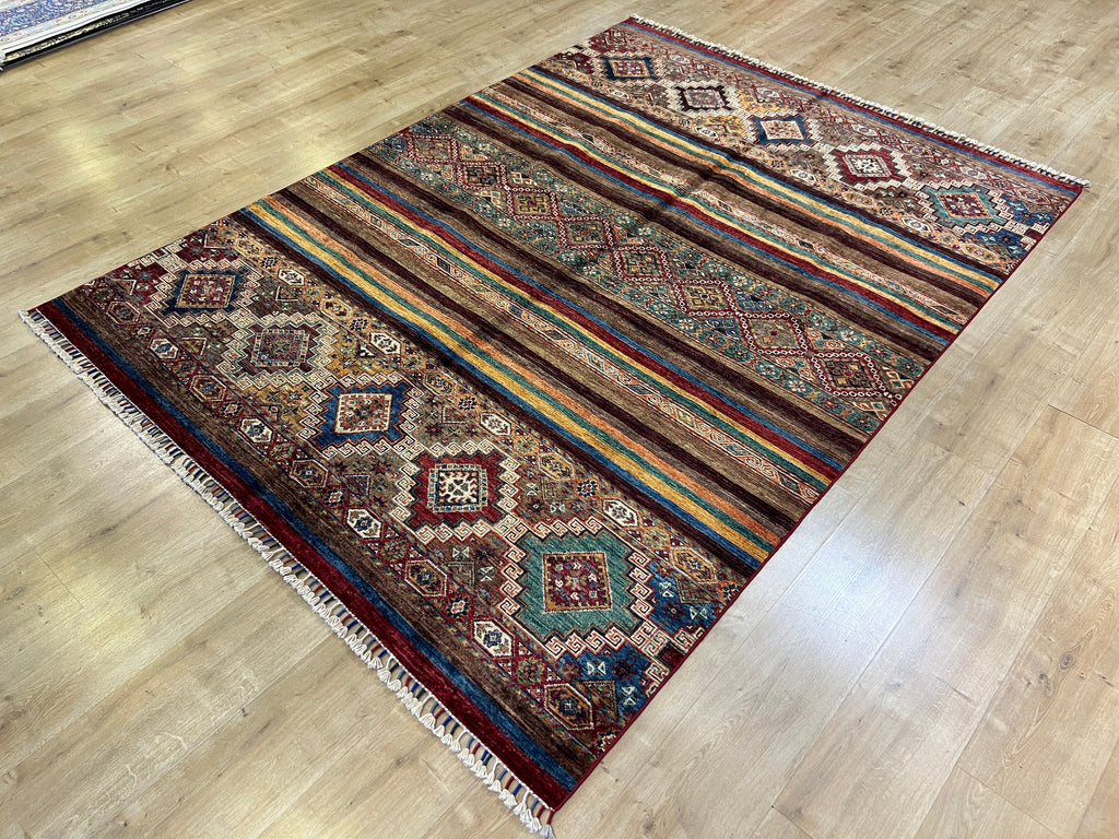 6x8 ft Colourful Ethnic Pattern Wool Rug, Traditional Anatolian Style Decor rug