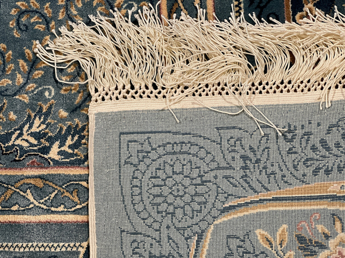 7x10 ft Blue Classic Turkish Style Silk Area Rug with Elegant Luxury Design