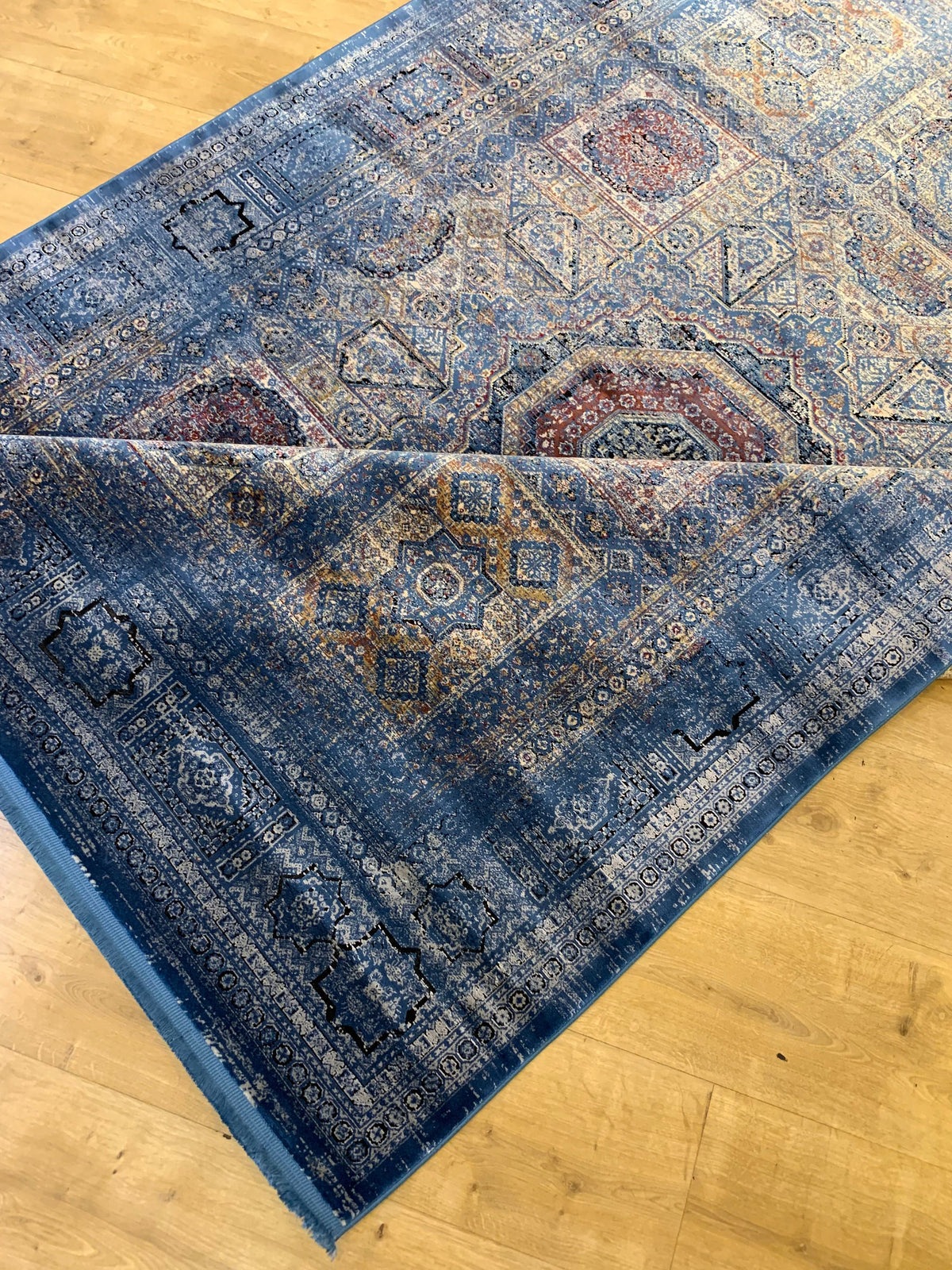 Blue Bamboo Rug, Ethnic Style, 5x8 ft Soft Touch