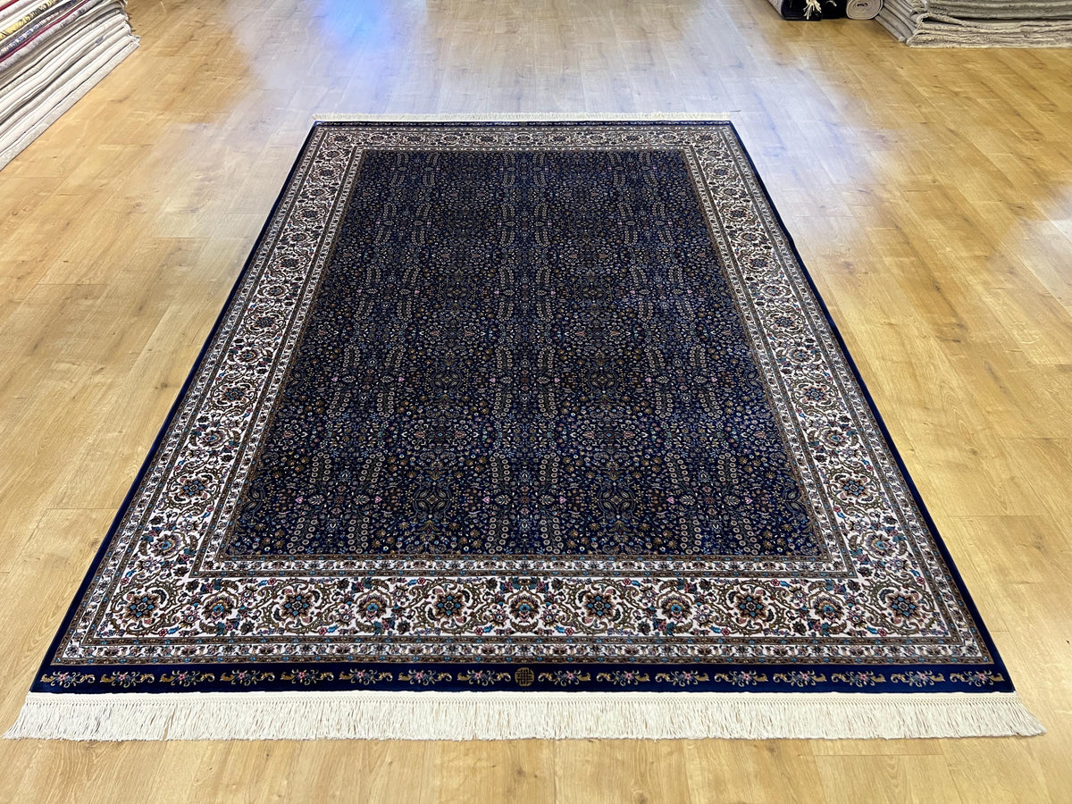 Floral Blue Modal Silk Rug, Turkish Carpet 5x8 ft