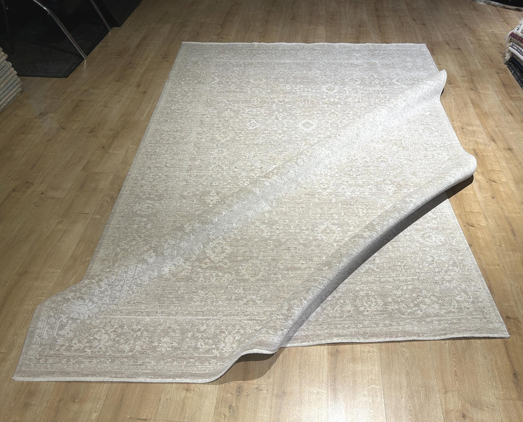 Beige Floral Distressed Bamboo Rug with Traditional Modern Floral Patterns