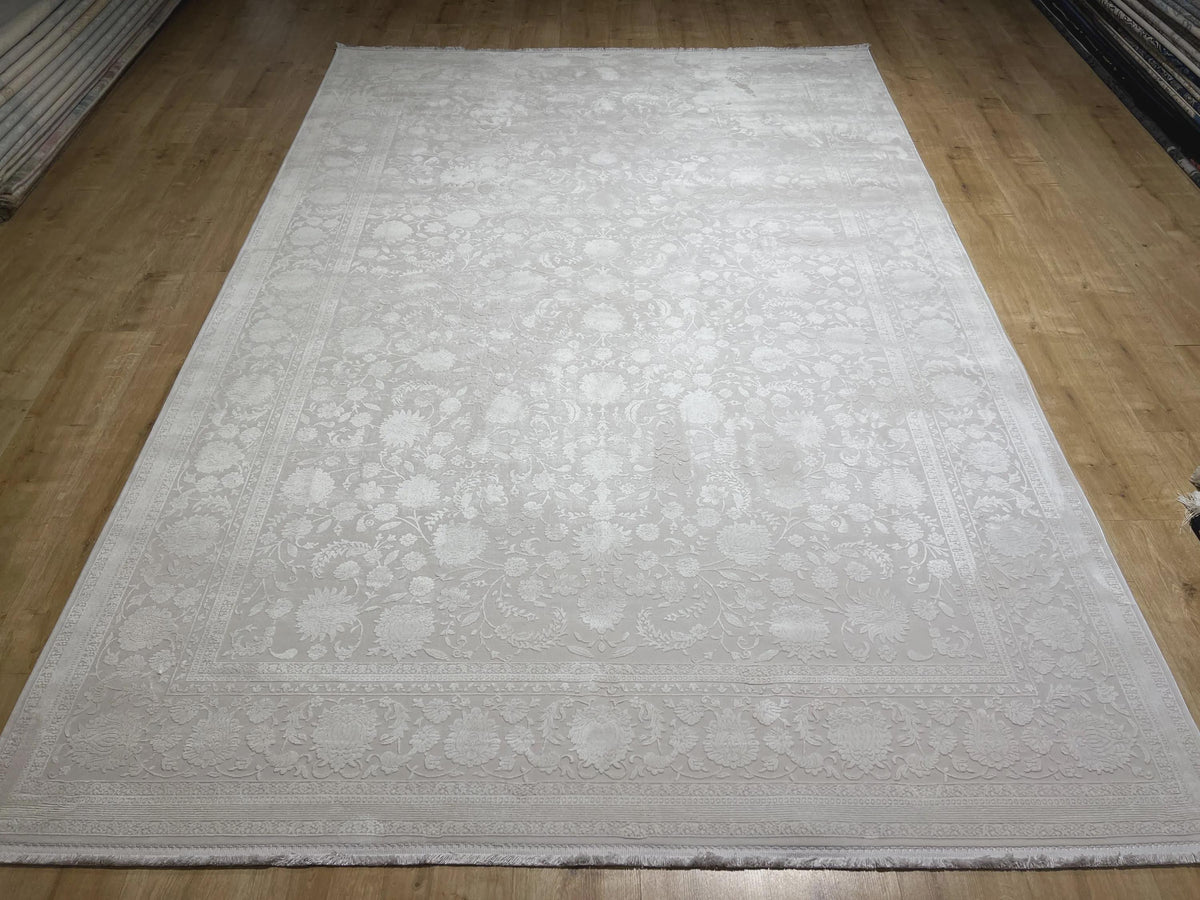 Ivory Rug, Floral Desigm Carpet, Turkish Home Decor