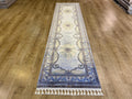 Gray Gold Medallion Silk Runner Rug, 3x10 ft, Classic Luxury Hallway Rug