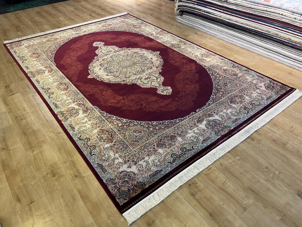 Red Beige Silk Palace Rug, 8x11 ft, Turkish Carpet