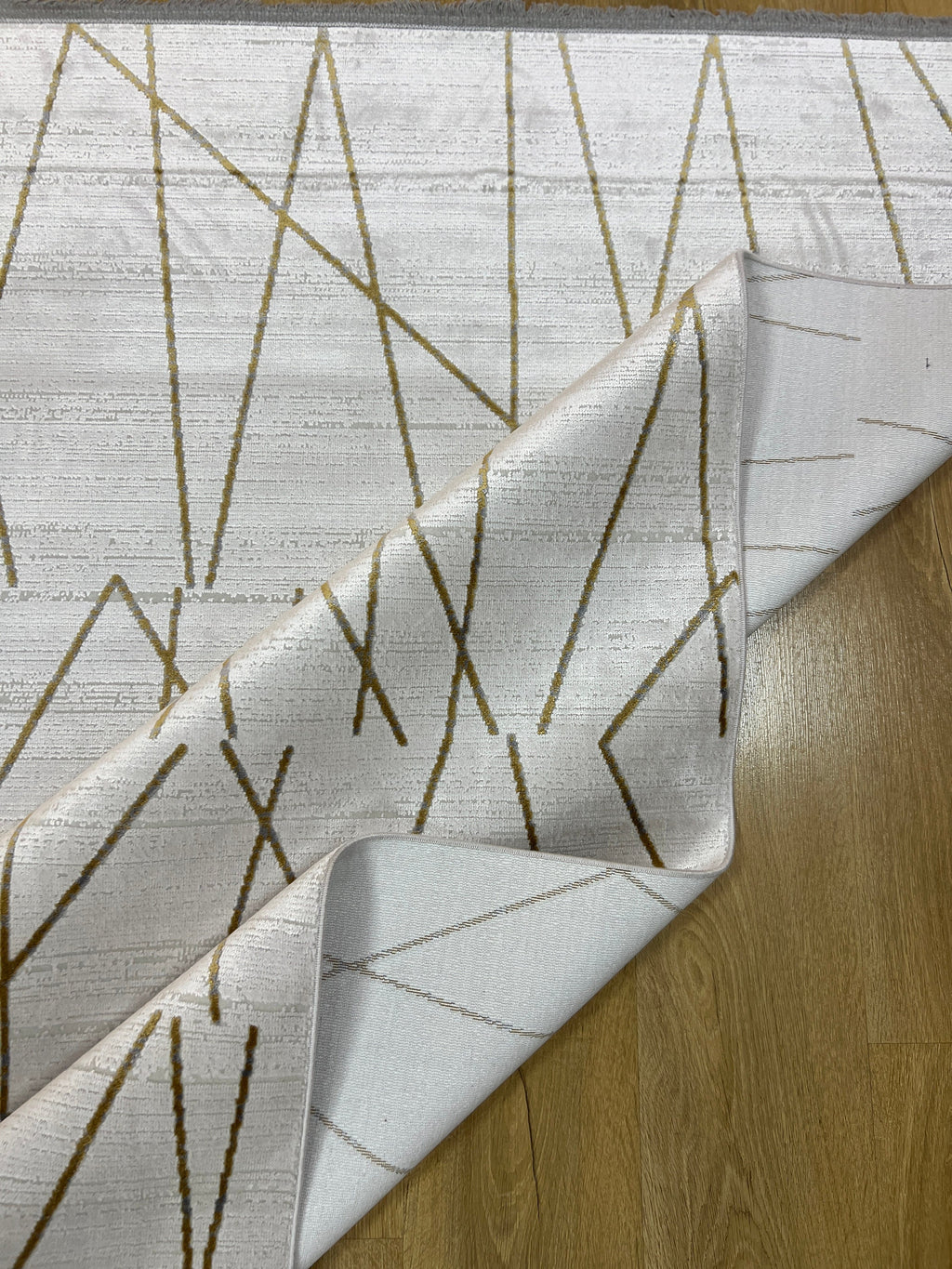 Modern Turkish Rug, White Gold Bamboo Acrylic, 5x8 ft
