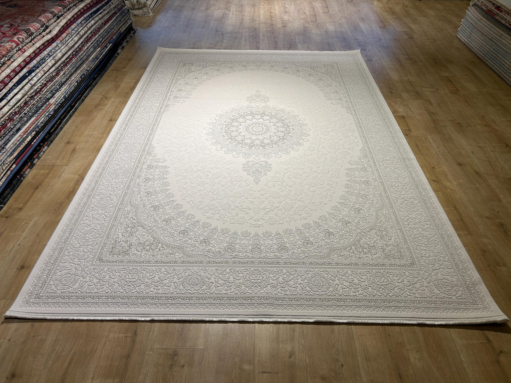 Ivory Gray Bamboo Rug, Minimalist Design Classic Medallion Bamboo Carpet, Home Decor