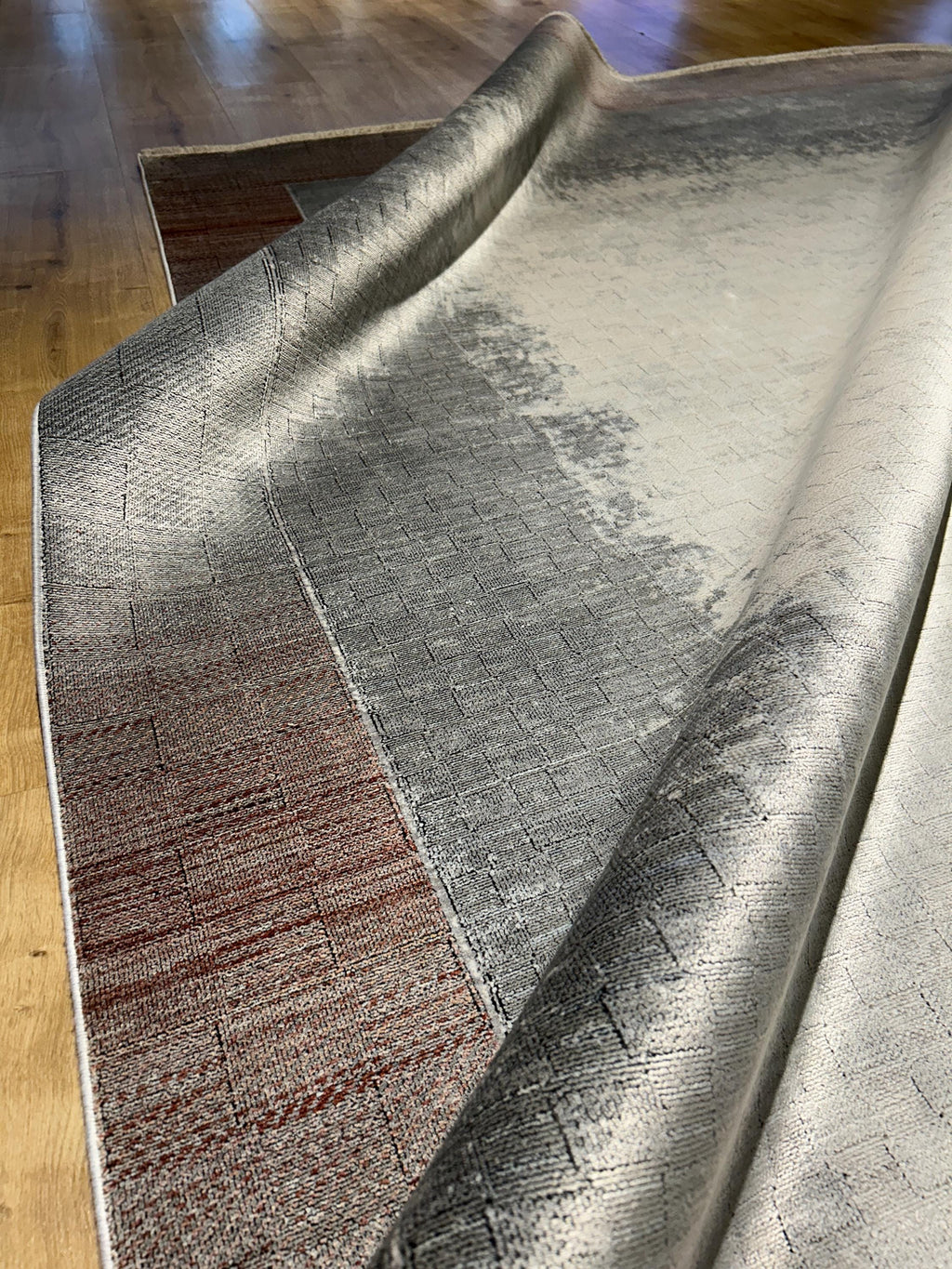 7x10 ft Gray Brick Colour Bamboo Rug, Minimalist Modern Rug