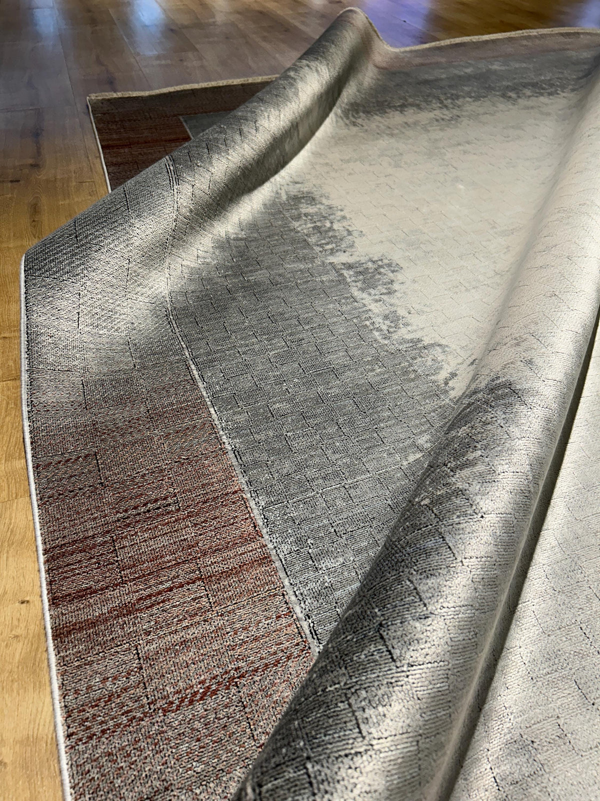 7x10 ft Gray Brick Colour Bamboo Rug, Minimalist Modern Rug