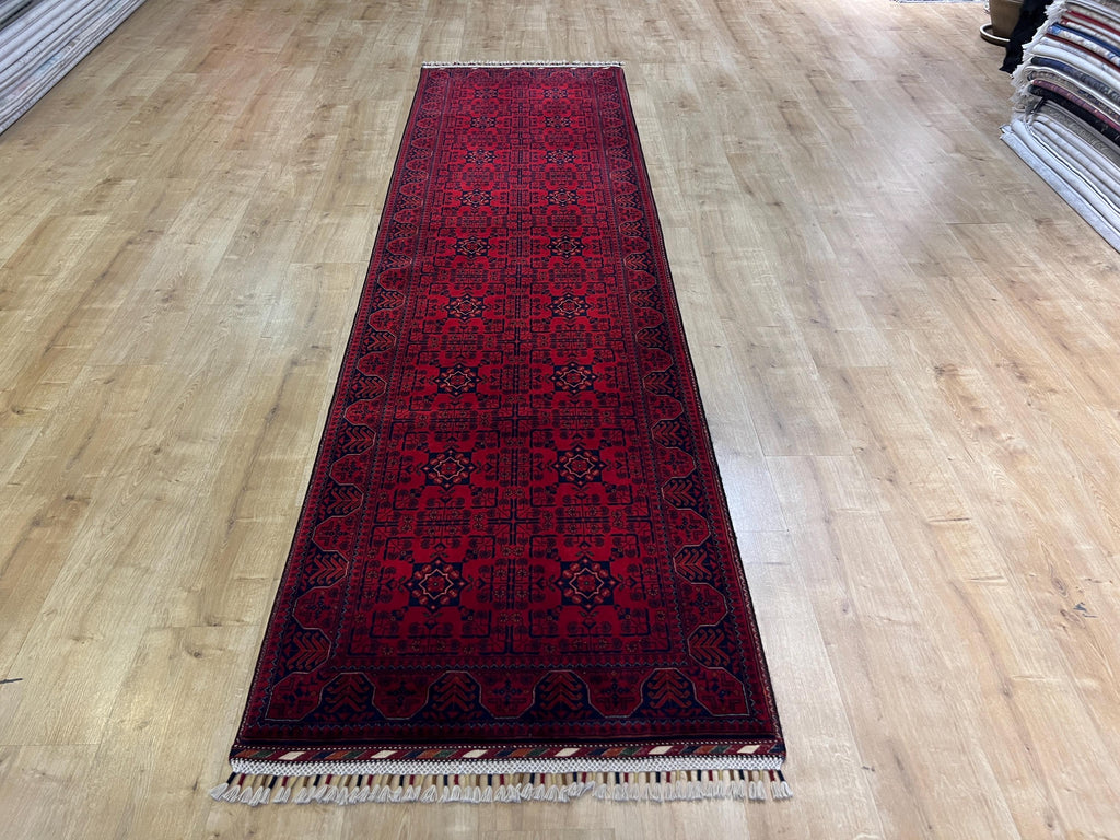 3x10 Traditional Wool Rug, Red & Navy Anatolian Design Carpet, Kilim Rug
