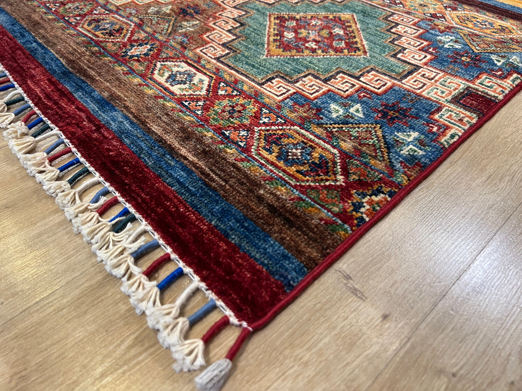 6x8 ft Colourful Ethnic Pattern Wool Rug, Traditional Anatolian Style Decor rug