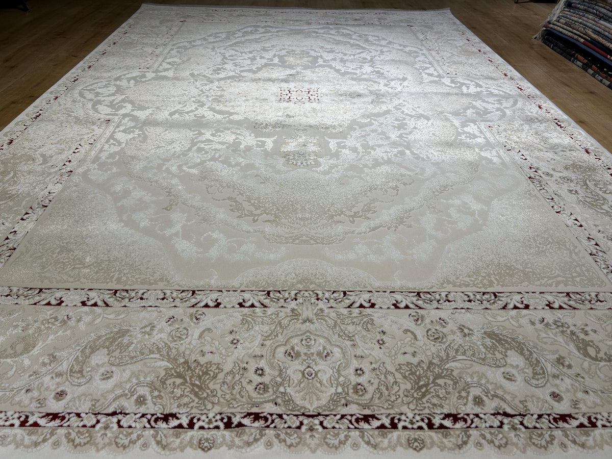 Beige Red Bamboo Rug, Classic Medallion Bamboo Carpet, Turkish Style Home Decor