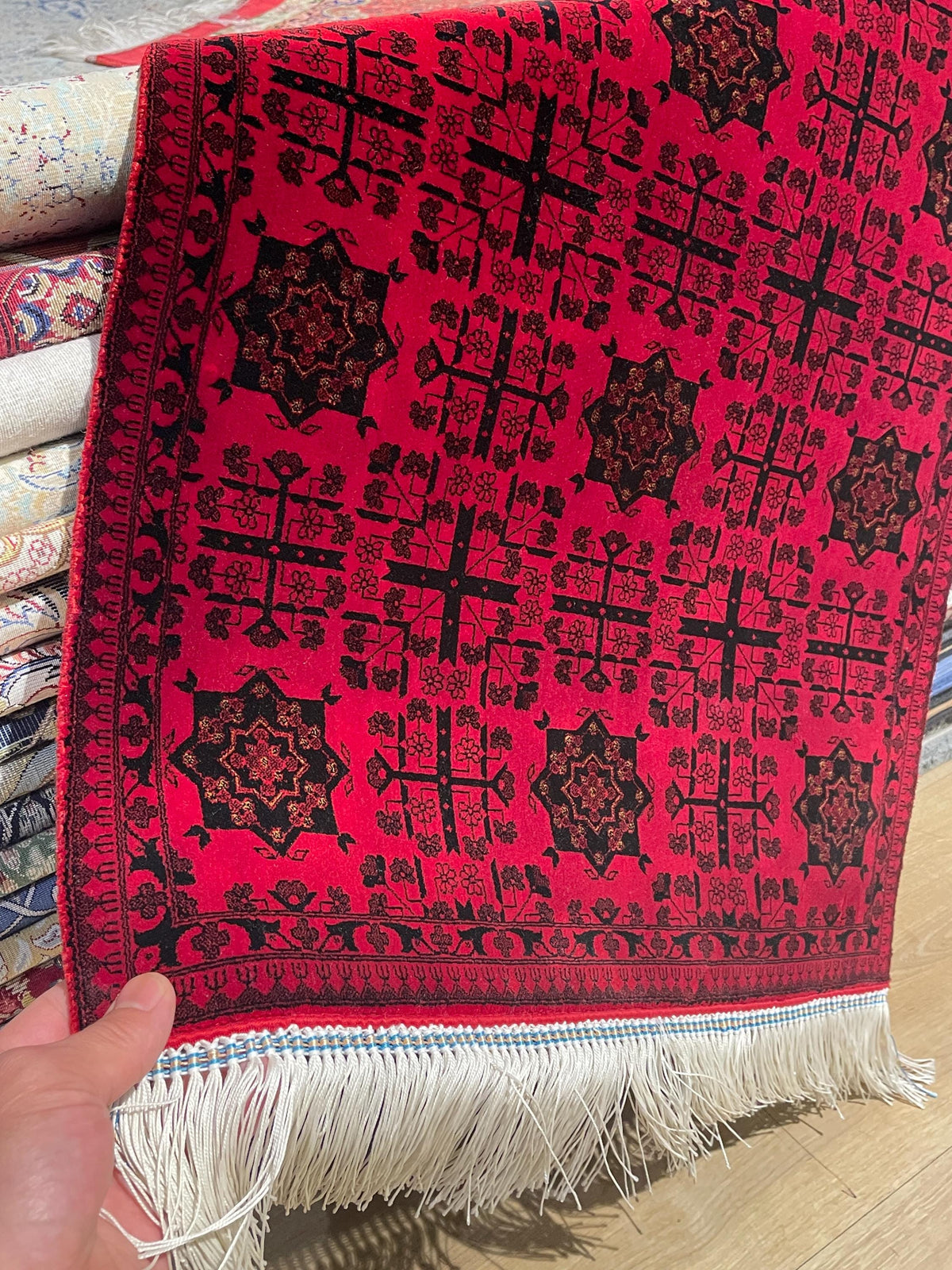 Red Ethnic Pattern Silk Rug, Traditional Small Silk Mat, Luxury Home Decor, Tapestry