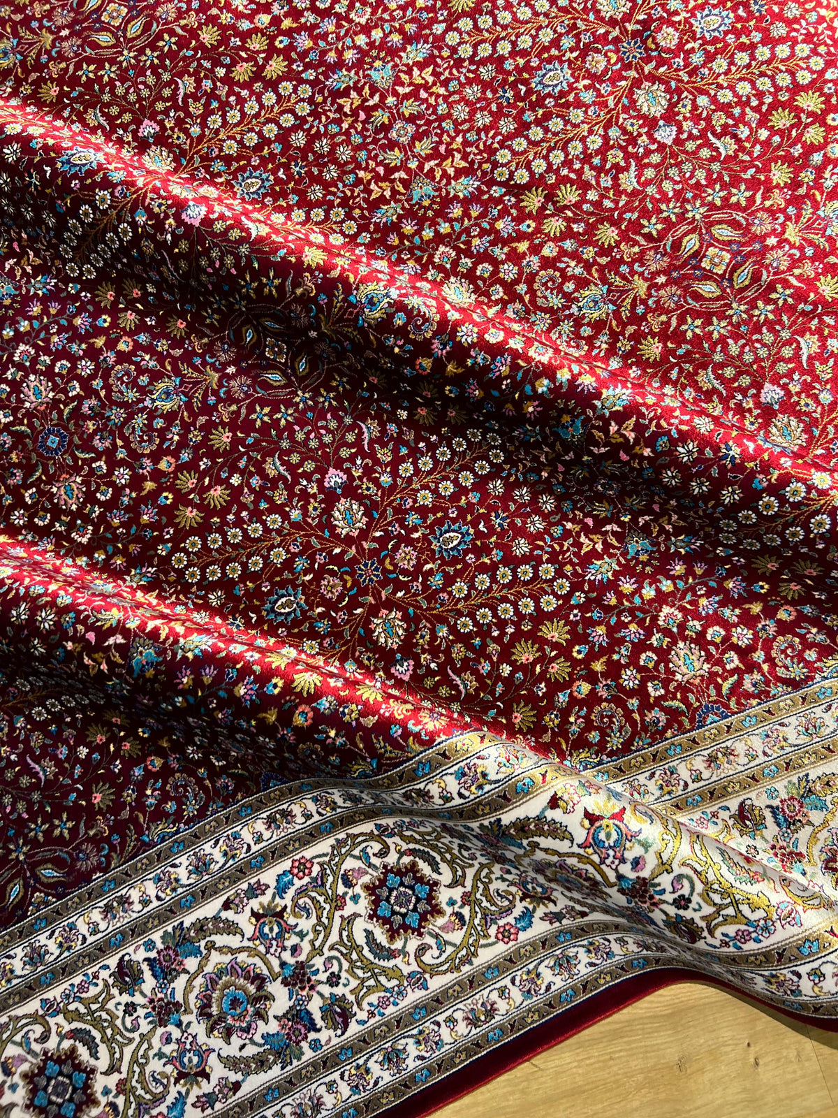 7x10 Red Floral Modal Silk Rug, Turkish Carpet
