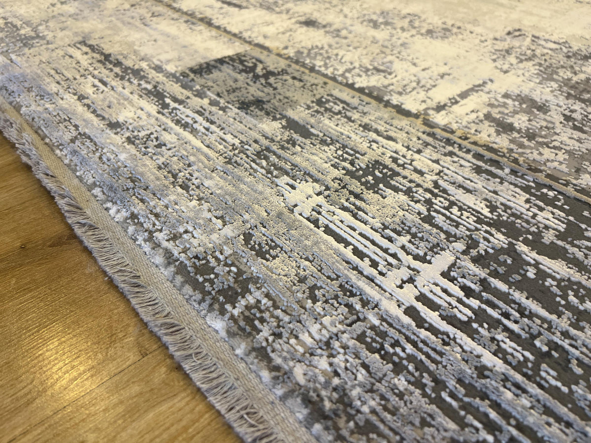 7x10 Ft Gray Modern Bamboo Rug with Framed Border Design