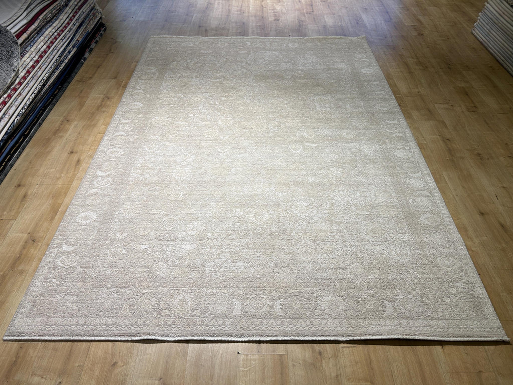 Beige Cream Floral Bamboo Rug with Traditional Modern Distressed Floral Patterns