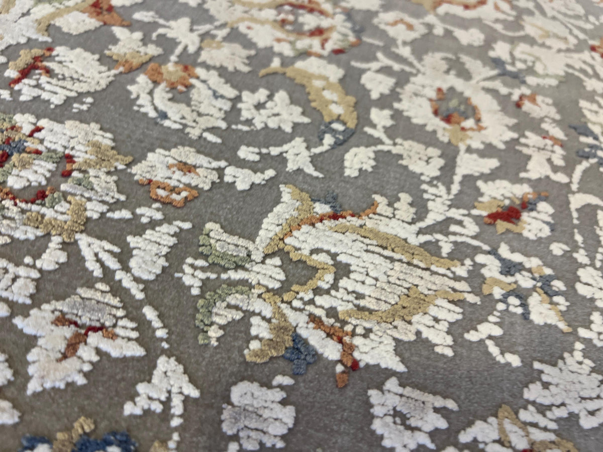 5x8 Gray Bamboo Rug, Floral Pattern Turkish Bamboo Carpet