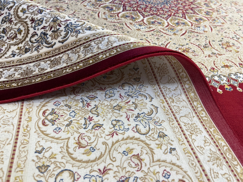 7x10 ft Silk Rug, Red Ground Gold Medallion Classic Design Silk Carpet