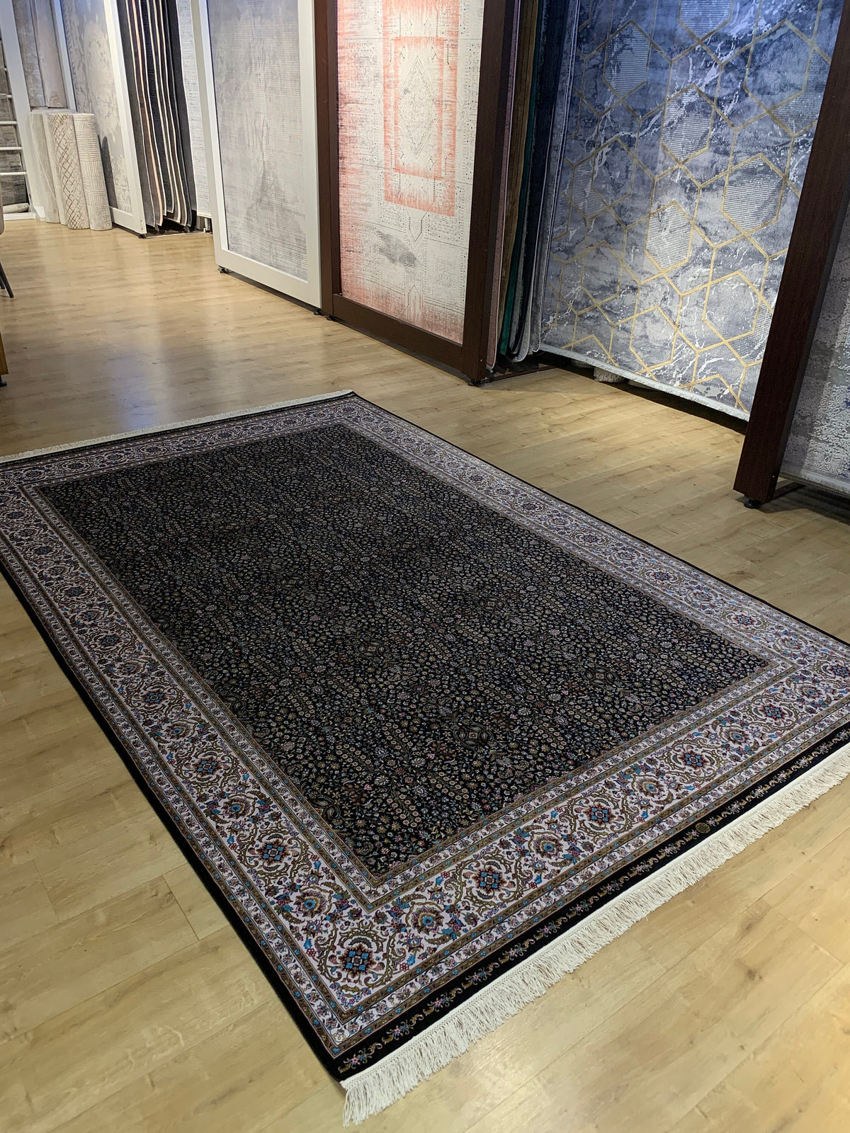 Black Modal Silk Rug, Turkish Style, Home Decor (7x10 ft)